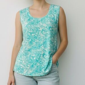 Sleeveless Turquoise Printed Scoop Neck Tank Top